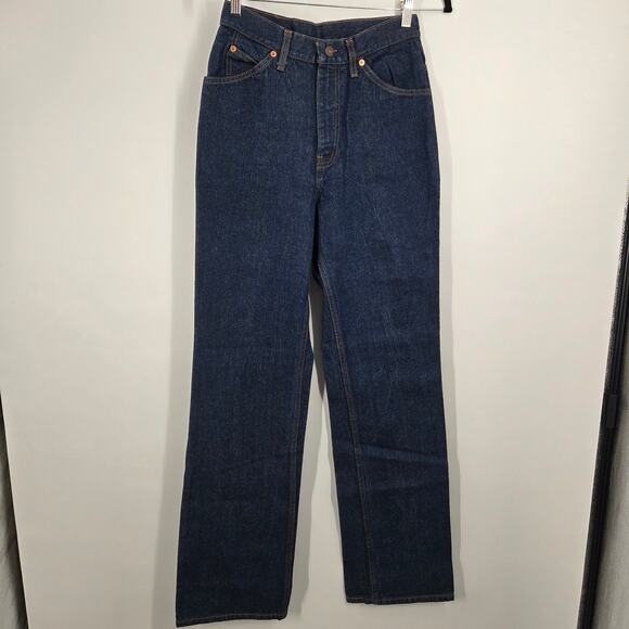 VTG women SZ 11 Dark Wash 70s High Rise Straight Leg Cotton Made USA 26048-0214 - Picture 2 of 8